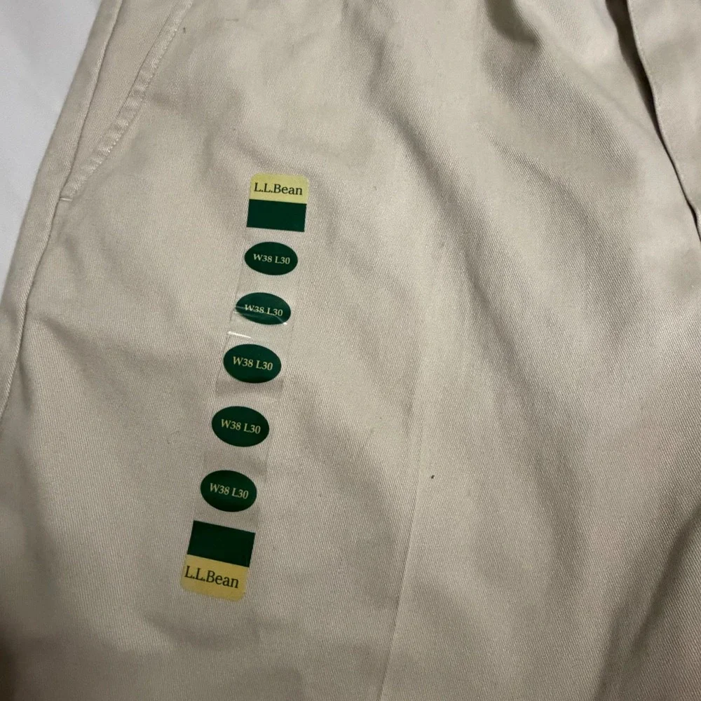 LL Bean Mens Double L Chino Khaki Pants 38x30 Wrinkle Free Cotton Comfort Waist